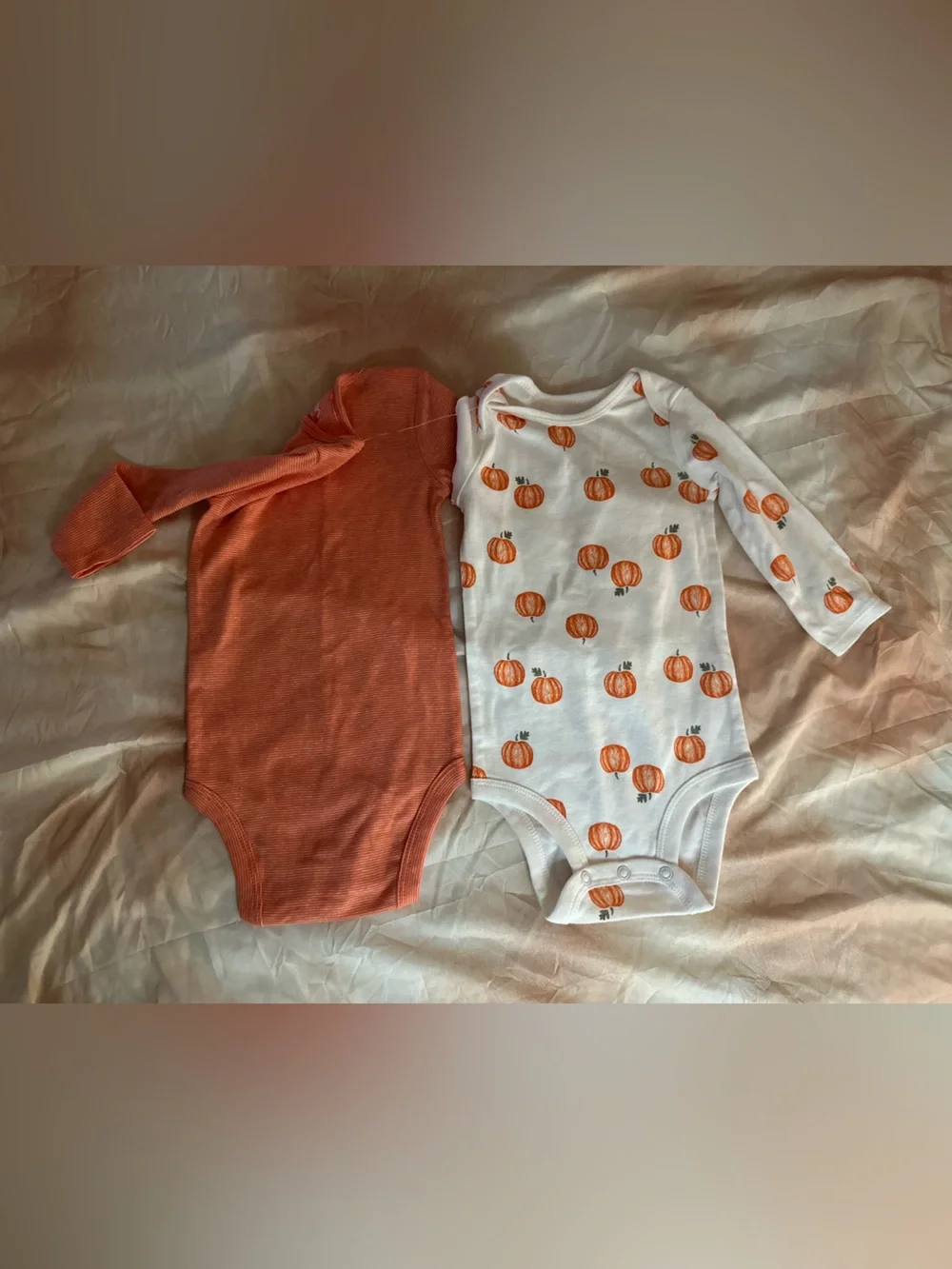 Carter's NWOT Orange & White Halloween Pumpkin Baby One-Piece Set | 9m #Unisex
